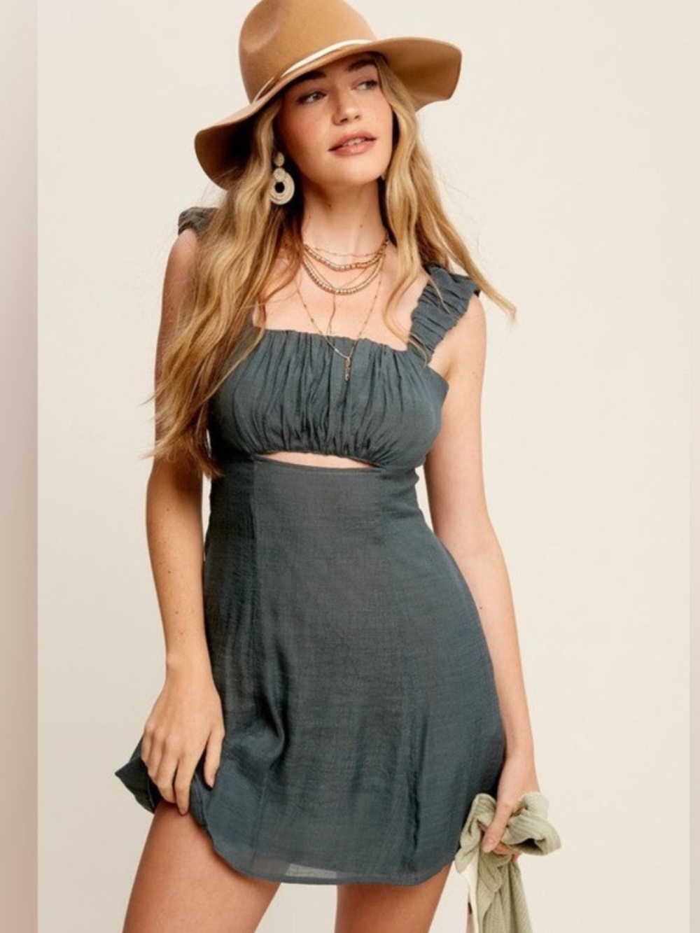 NWOT Emerald green mini dress sz L